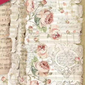 Papier de riz emballé roses et musique