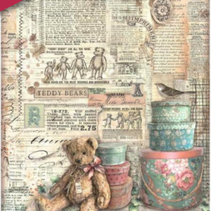 Papier de riz A4 brocante antique ours en peluche