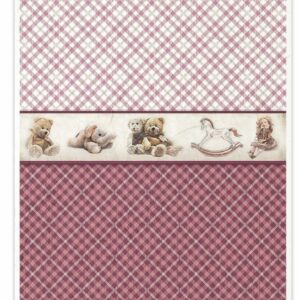 Papier de riz ourson rose carreau